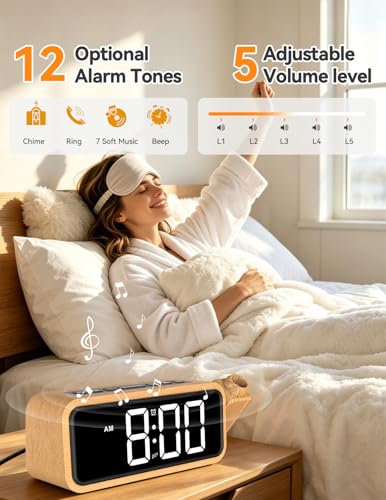 Wooden Projection Alarm Clock with Rotatable Projector for Ceiling