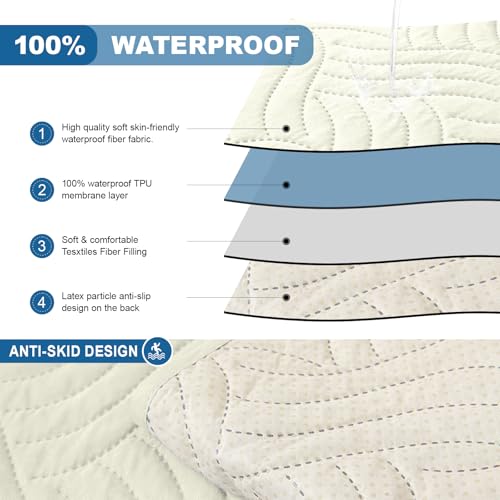 Waterproof Non-Slip Recliner Chair Cover - Quilted Protector with Pocket (Off White, 23")