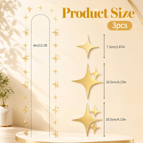 40ft Gold Star Bunting Garland for Party Decor, Pre-String Star Hanging Banner