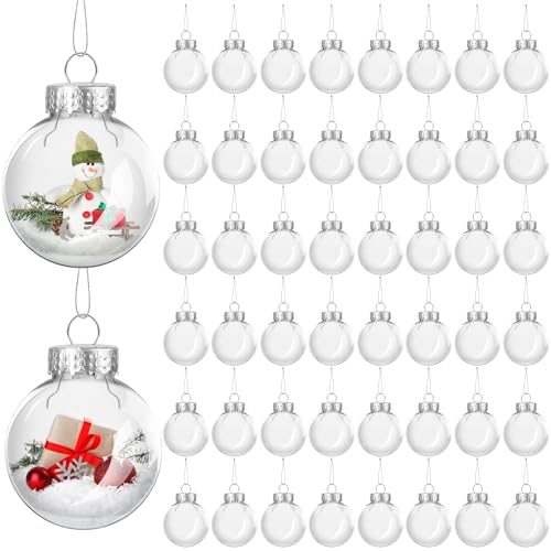 50 Pieces 6cm Clear Plastic Christmas Ornaments Fillable Baubles with Removable Tops