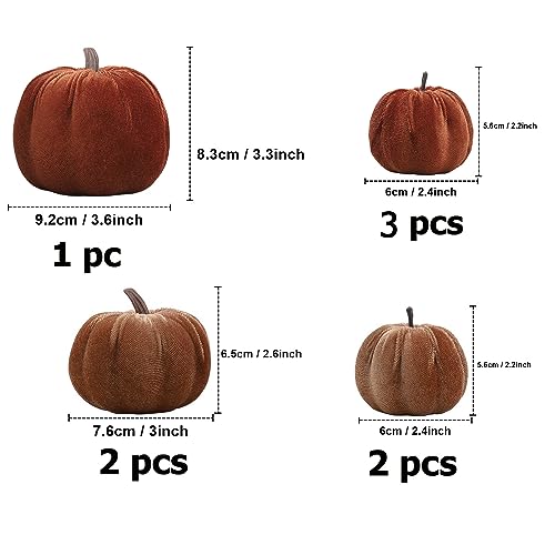 8-Piece Artificial Velvet Pumpkin Set, Brown & Champagne Fabric Fall Decor