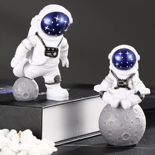 Set of 4 Astronaut Statues, Space Theme Resin Figurines for Desk Decor