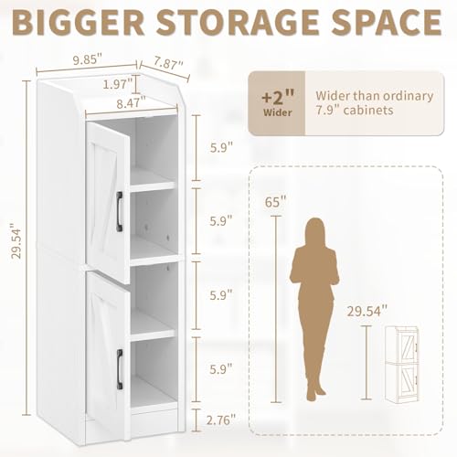 AURINEST White Wood Narrow Bathroom Storage Cabinet with 2 Doors, Slim Shelves, 29.5"H