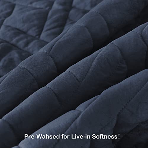 HORIMOTE HOME Queen Quilt Set Navy Blue Diamond Stitched Bedspread 3-Piece