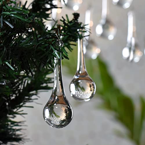 Clear Glass Teardrop Christmas Ornaments - 20 Pack Hanging Holiday Decor