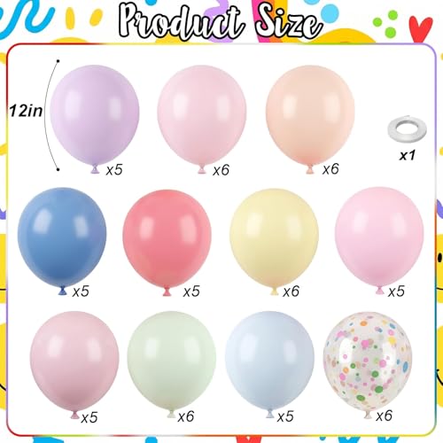 KAINSY Macaron Pastel Balloons 60pcs – 12in Latex Party Pack with Confetti