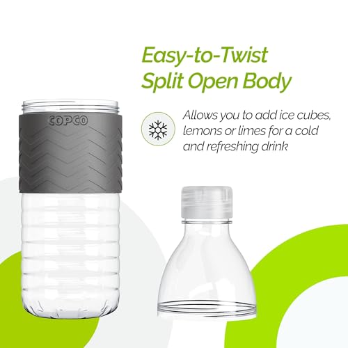 Copco Hydra Water Bottle with Spill-Resistant Lid, 16.9 oz (Set of 2) - Reusable Tritan Non-Slip Sleeve, Twist-Open Body - BPA-Free, Leak-Proof, Durable & Portable for Gym, Office, School (Gray)