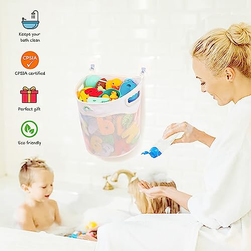 Austion Wall-Mounted Mesh Bath Toy Organizer - Large Capacity Tub Holder