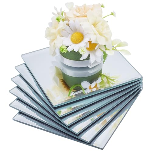 6 Pack Square Glass Mirror Tiles 4x4 Inch for Wall Decor and Centerpieces