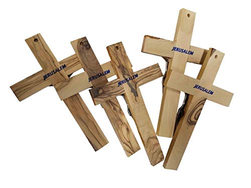 8-Inch Handcarved Olive Wood Crucifix with Silver Corpus
