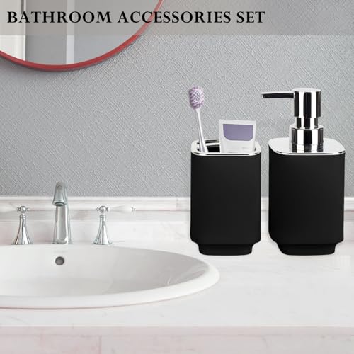 2-Piece Black Bathroom Accessory Set: Soap Dispenser & Toothbrush Holder
