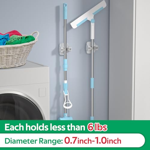 Wall Mount Broom and Mop Organizer - 3 Pack Self-Adhesive Storage Rack