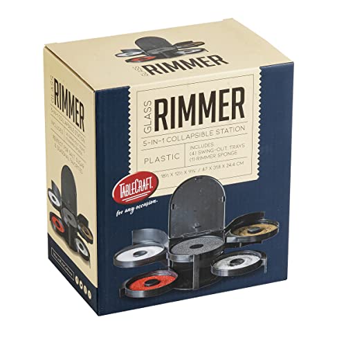 Tablecraft Glass Rimming Station 2.3 with 5 Swing-Out Trays - Black, 18.5"