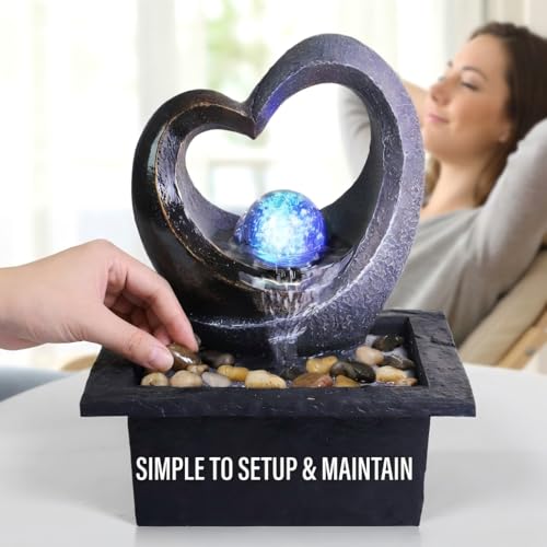 Tabletop LED Water Fountain - Indoor Meditation Waterfall for Home & Office