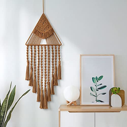 Triangle Macrame Wall Hanging - Bohemian Woven Cotton Tassel Wall Decor