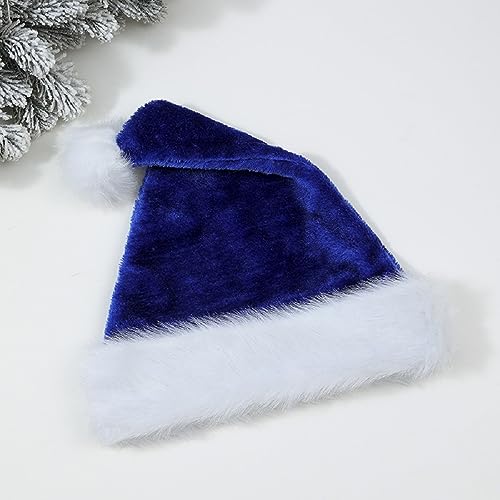 Blue Santa Hat for Women & Men Velvet Plush Xmas Hat - Unisex Holiday Party
