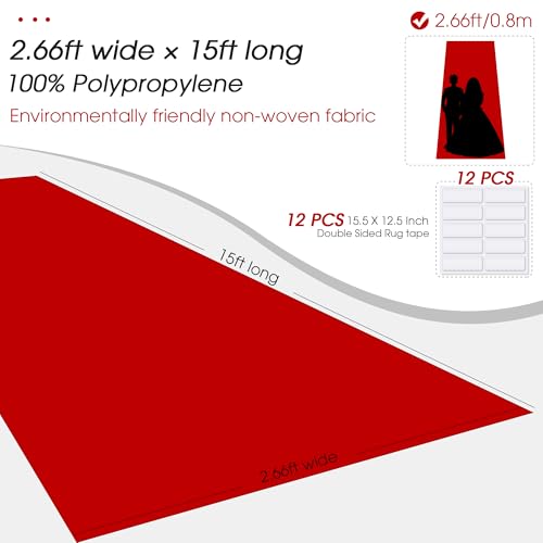 Red Carpet Runner for Events 2.6ft x 15ft - Non-Woven Fabric Party Decor