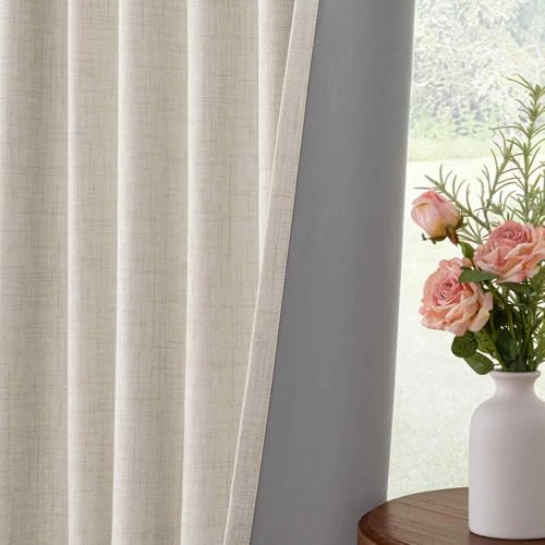 100% Blackout Linen Textured Curtains - Cream 50x84 Inch, 2 Panels