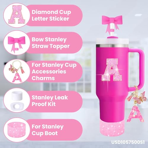 6-Piece Pink Tumbler Accessory Set: Straw Topper, Boot, and Charms
