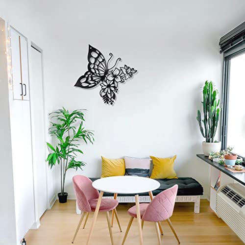 Metal Butterfly Flower Wall Art - 10.6-Inch Black Boho Hanging Decor