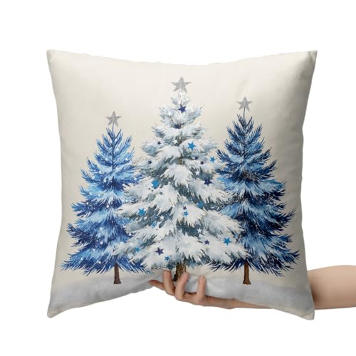 Blue Christmas Tree 18x18 Pillow Covers Set of 2 - Holiday Xmas Throw Pillow Cases