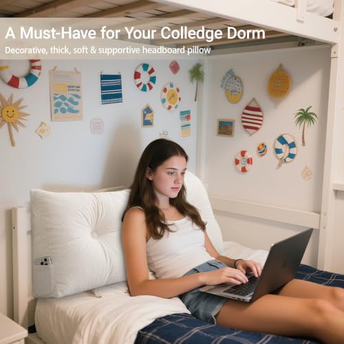 Twin XL Wedge Reading Pillow with Side Pockets | Dorm Bed Comfort