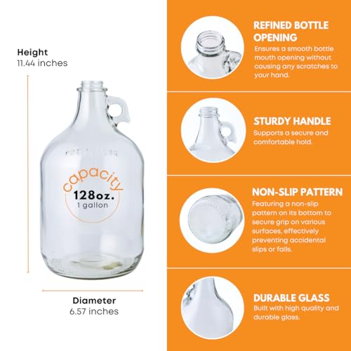1 Gallon Glass Jugs with Polyseal Caps - 4 Pack, Clear Storage Containers