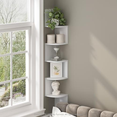 5-Tier Floating Corner Shelf, Wall-Mounted Zigzag Storage Rack for Home