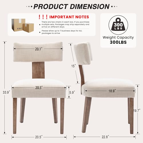 Mid-Century Modern Upholstered Linen Dining Chairs Set of 4 - Beige