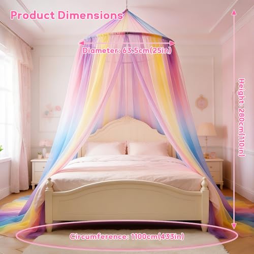 Rainbow Princess Bed Canopy - Hanging Dome Mosquito Netting for Beds