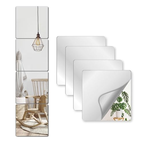 Shatterproof Acrylic Mirror Tiles - 12x12 Inch Self-Adhesive Wall Mirrors (4PCS)