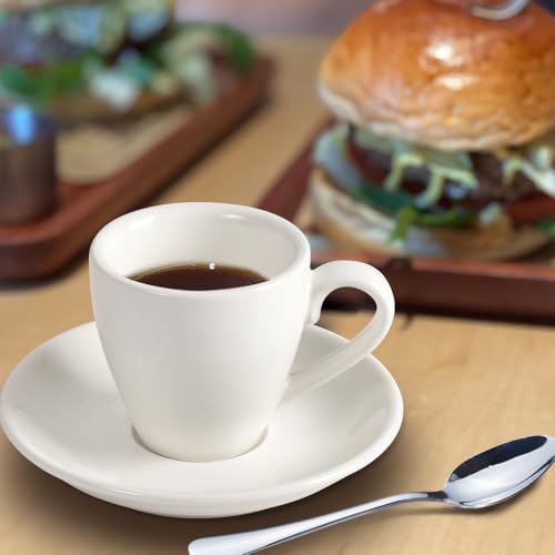 homEdge White Porcelain Espresso Shot Cup Set with Saucers & Spoons - 80ml, Pack of 4