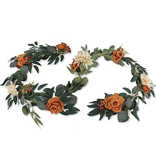 Rinlong Terracotta Flower Garland with Eucalyptus and Rose for Wedding & Mantle Decor