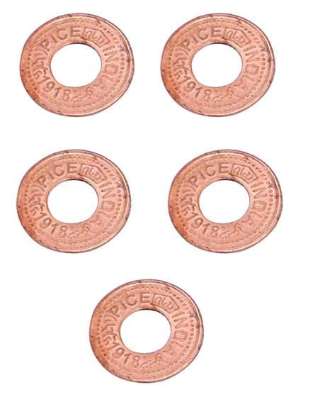 Copper Coin with Center Hole for Pooja and Astrological Remedies - 2cm (5 Pack)