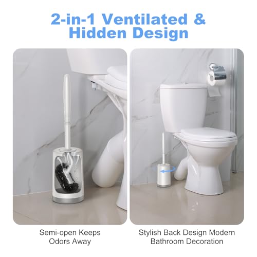 Toilet Bowl Brush and Holder Set - S-Shaped Curved Deep Rim Cleaner