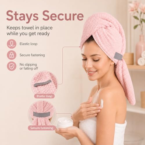 Netcken Pink Large Microfiber Hair Wrap Towel - Quick-Dry & Absorbent, Secure Twist & Tuck Design