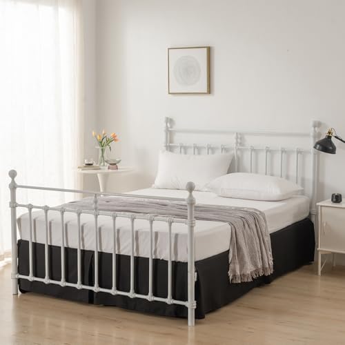 Queen Bed Skirt 14 Inch Drop - Black Tailored Waffle Weave with Split Corners