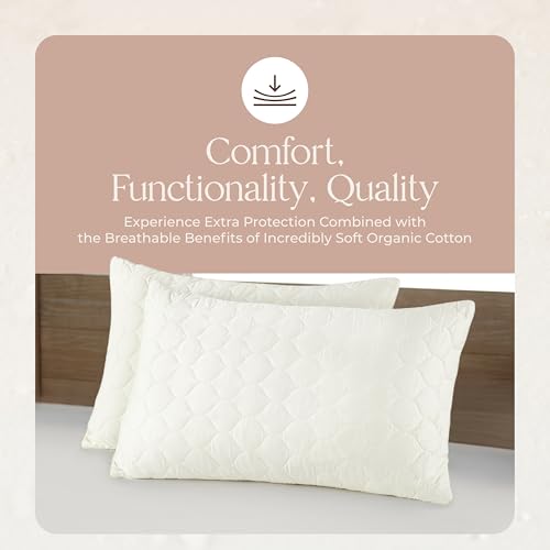 Organic Cotton Quilted Pillow Protectors with Zipper - Standard, 2-Pack