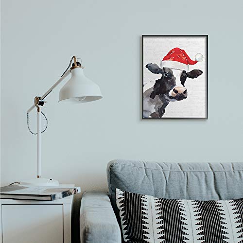 Country Cow Santa Holiday Farmhouse Wall Art - 16x20 Framed Giclée Print
