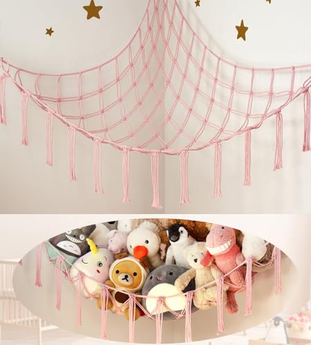 Macrame Stuffed Animal Storage Hammock Corner Net for Toys