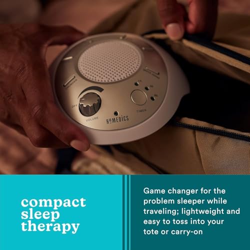 Homedics White Noise Sound Machine, Portable Travel Sleep Therapy with 6 Nature Sounds and Timer