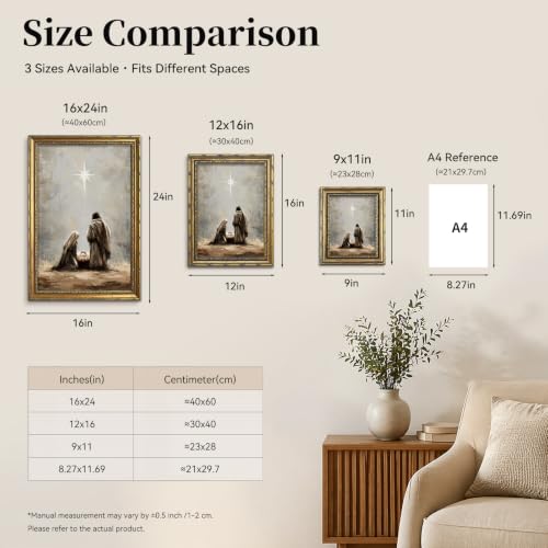 Nativity Wall Art Framed Jesus Print 16x24in - Gold Frame, Framed Nativity Scene
