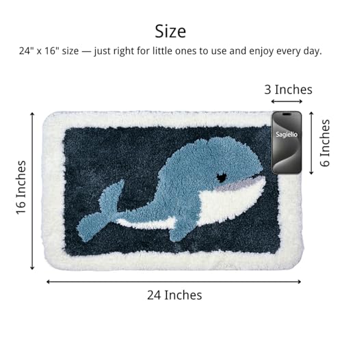 Whale Bath Mat 16x24 Inch, Non-Slip Microfiber Nautical Bathroom Rug