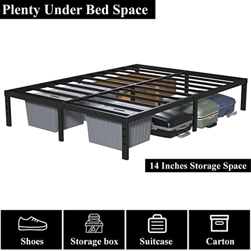 Queen Size Metal Platform Bed Frame, 14-Inch Under-Bed Storage, Heavy Duty