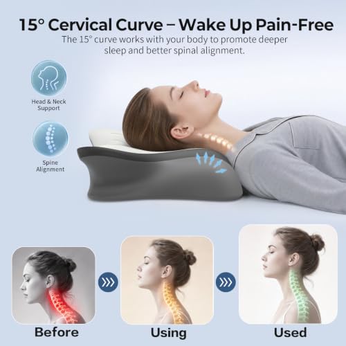 Ergonomic Cervical Neck Pillow with Cooling Memory Foam - Adjustable Height Support for All Sleep Positions
