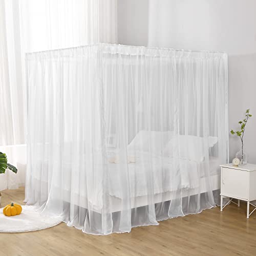 Soft Sheer White Chiffon Canopy Bed Curtain Set for Queen Size Bed