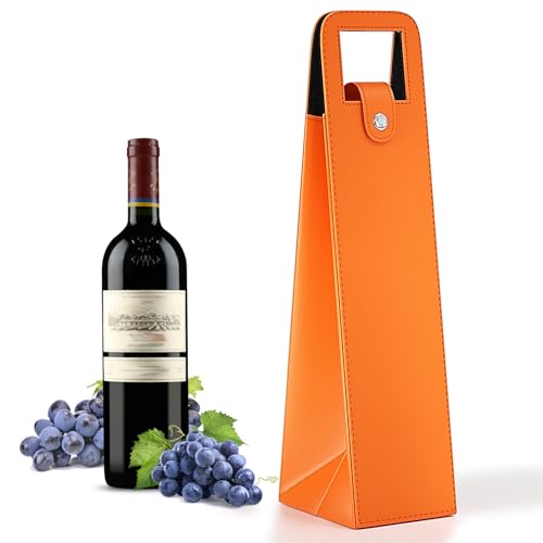 Reusable PU Leather Single Wine Bottle Tote Bag with Metal Clasp