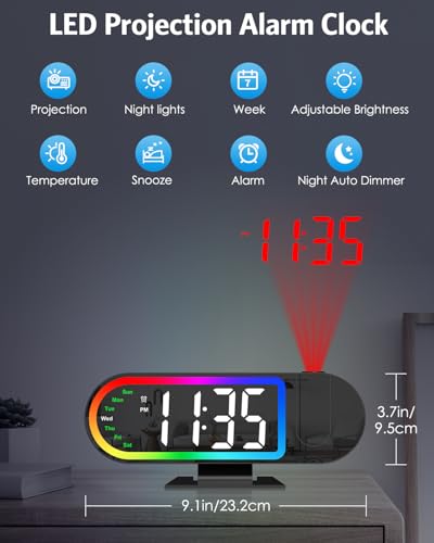 Projection Alarm Clock with 17-Color Ambient Light and 8.5-Inch Display