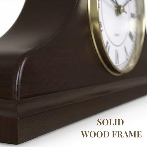 Solid Wood Mantel Clock, Silent Non-Chiming Battery Operated Table Clock