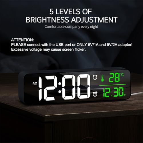 Large LED Digital Alarm Clock with Temperature and Date Display
